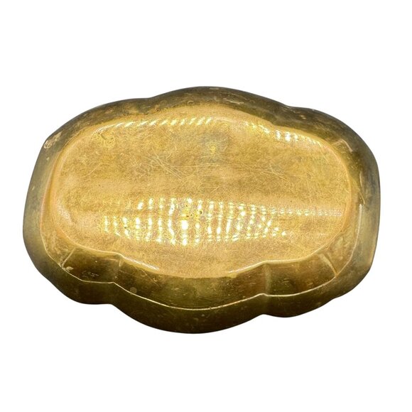 Vintage Handcrafted Brass Trinket Dish Enameled Birds & Fruits 6.75"L x 5" W - Picture 4 of 4